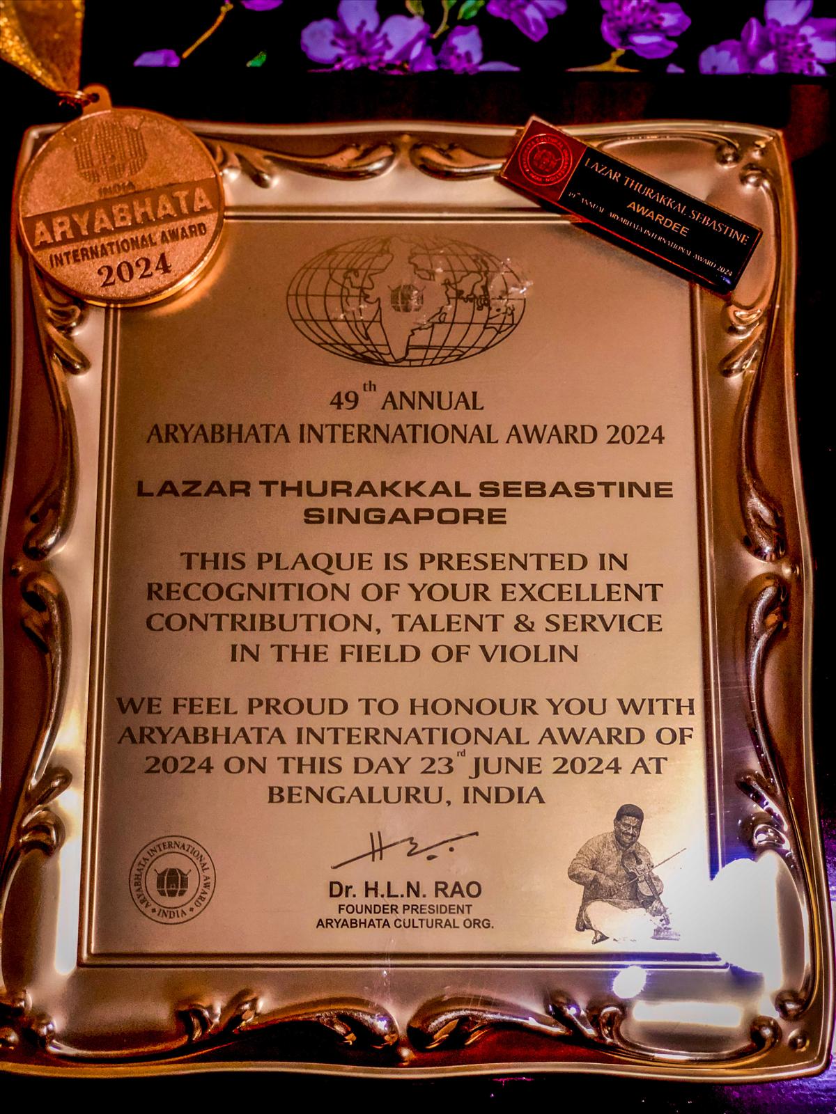 Aryabhata International Award 2024 for Sri Lazar TS